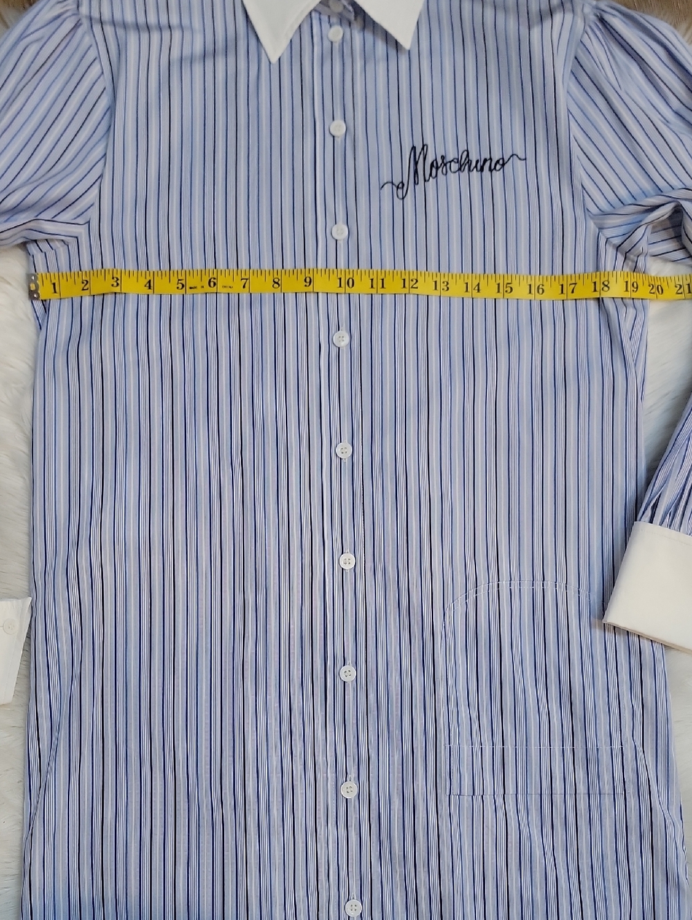 Moschino Couture!  Light Blue & White Striped Asymmetrical Shirt Dress - Picture 10 of 12